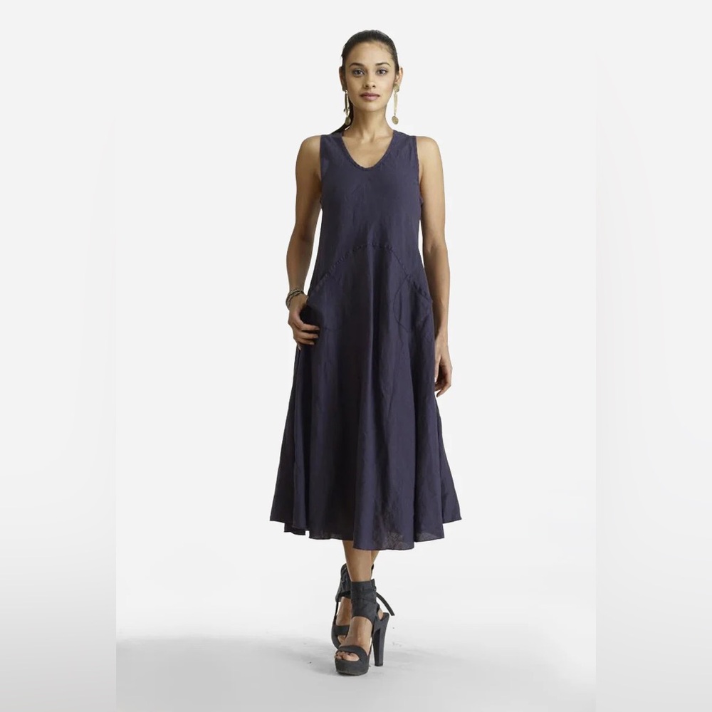 Luna Luz Ibiza Linen Midi Tank Dress Small Iris